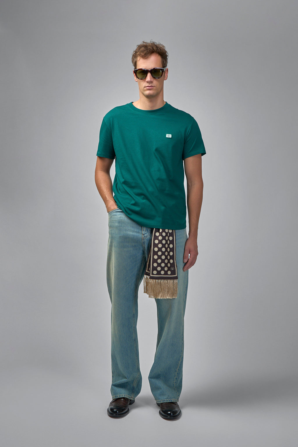 Cotton T-Shirt With VLogo Patch