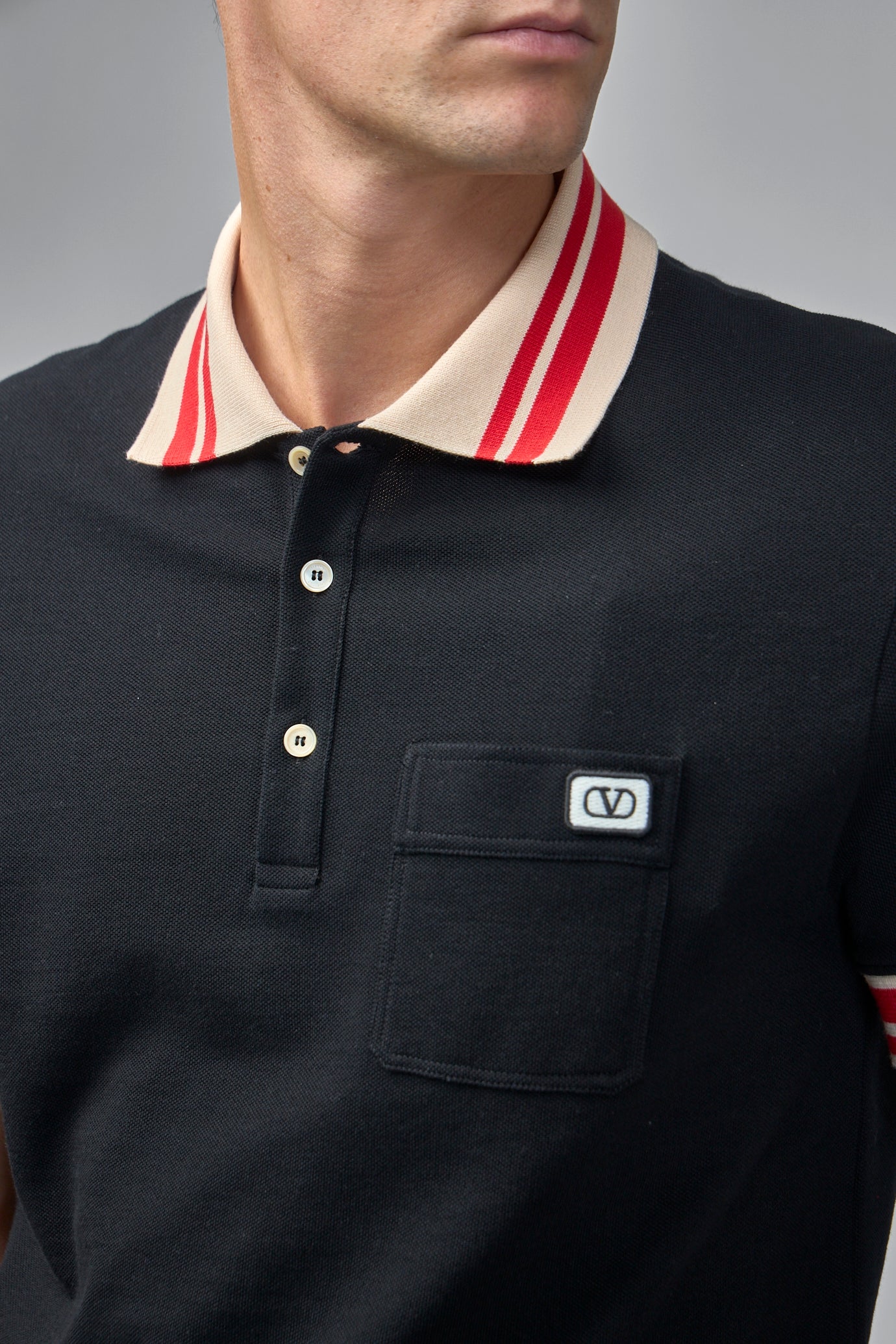 Cotton Piqué Polo Shirt With VLogo Patch