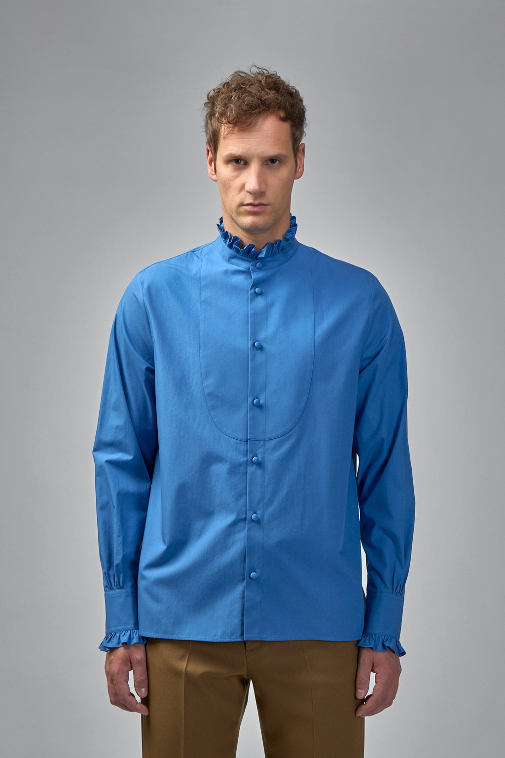 Cotton Poplin Shirt With Plastron And Ruffles