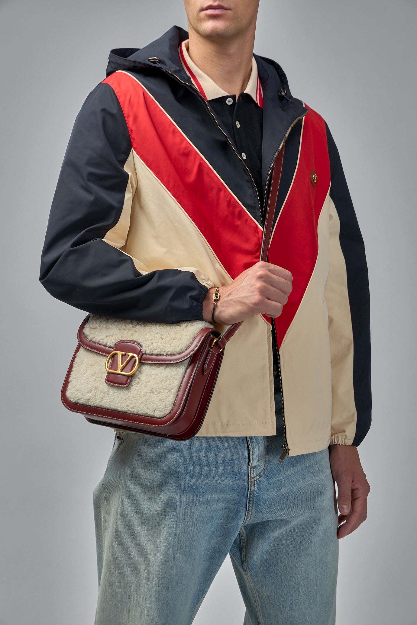 VLogo Plaque Foldover Top Shoulder Bag