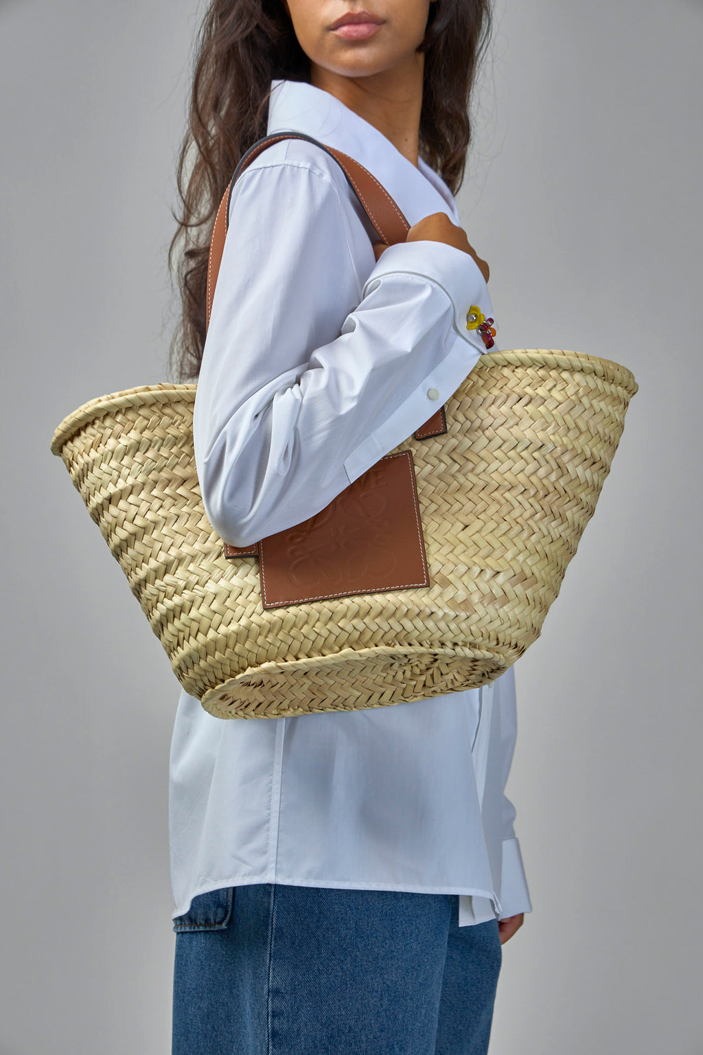 Basket Bag in Palm Leaf and Calfskin