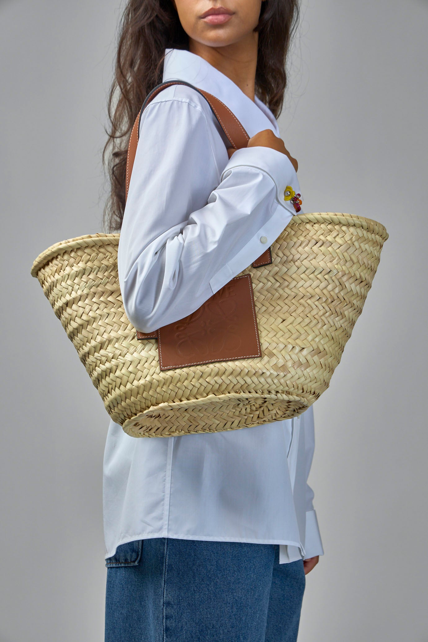 Basket Bag in Palm Leaf and Calfskin