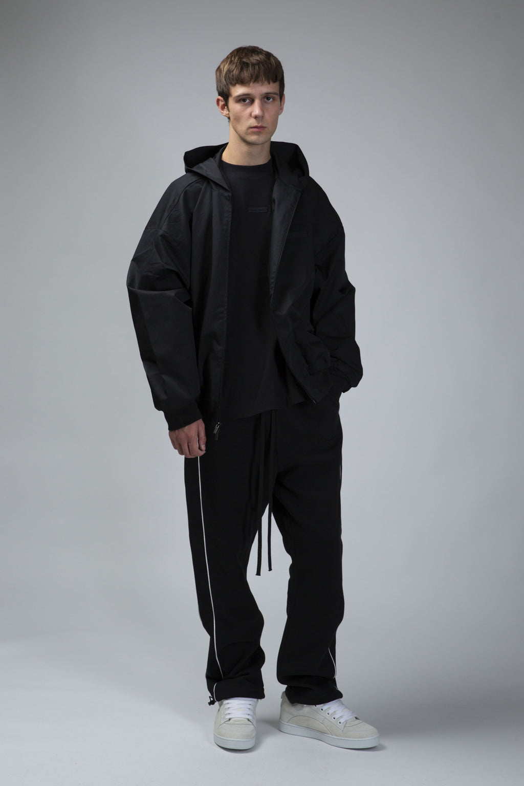 Poly Cotton Twill Hoodie – Jet Black