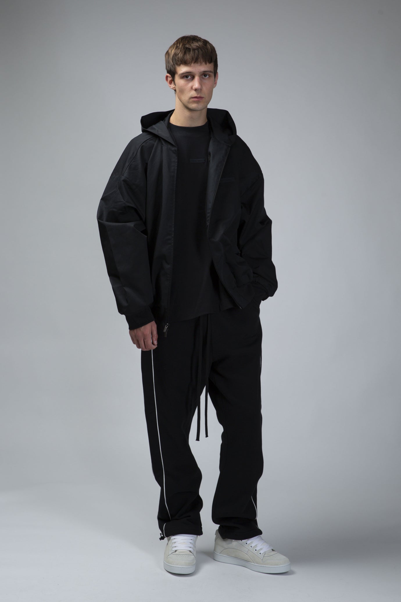 Poly Cotton Twill Hoodie – Jet Black