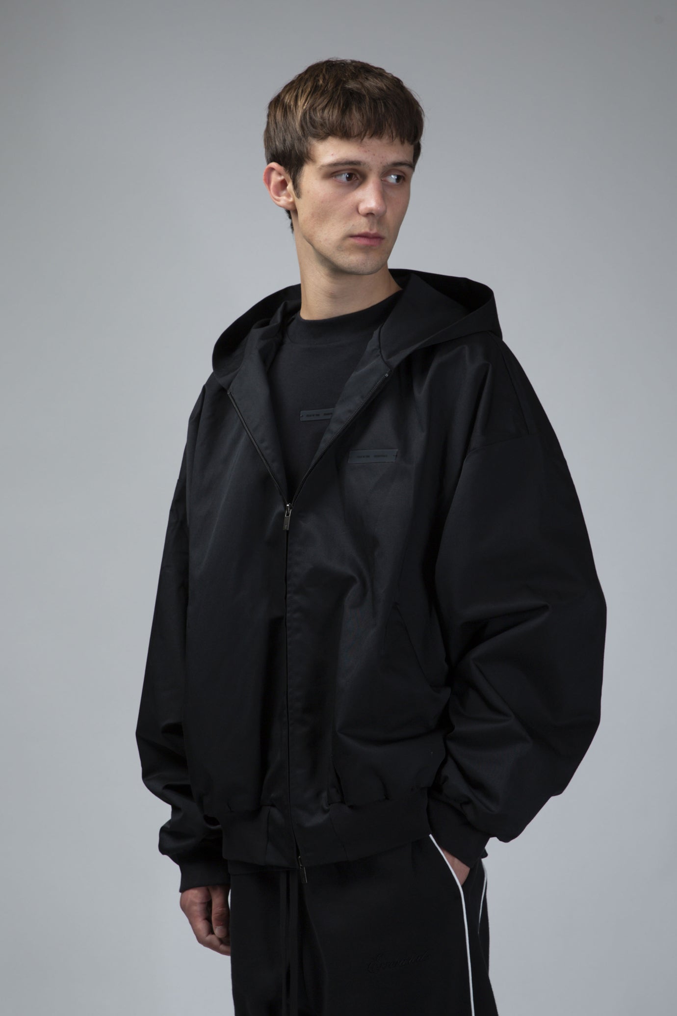 Poly Cotton Twill Hoodie – Jet Black