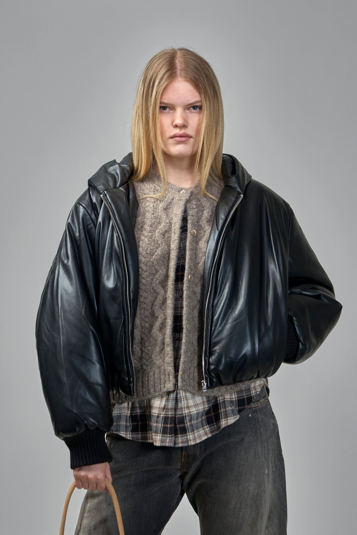 Hooded Faux Leather Jacket