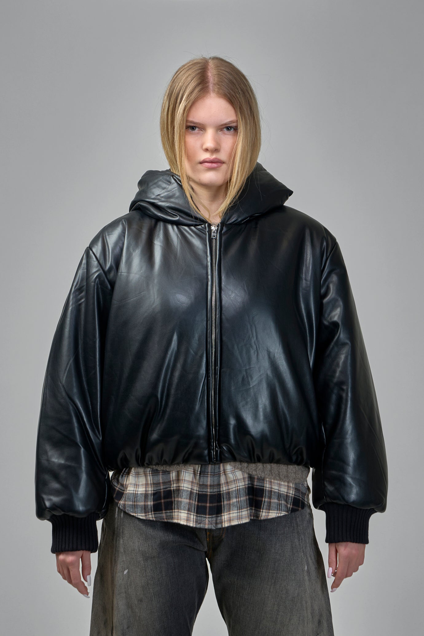 Hooded Faux Leather Jacket