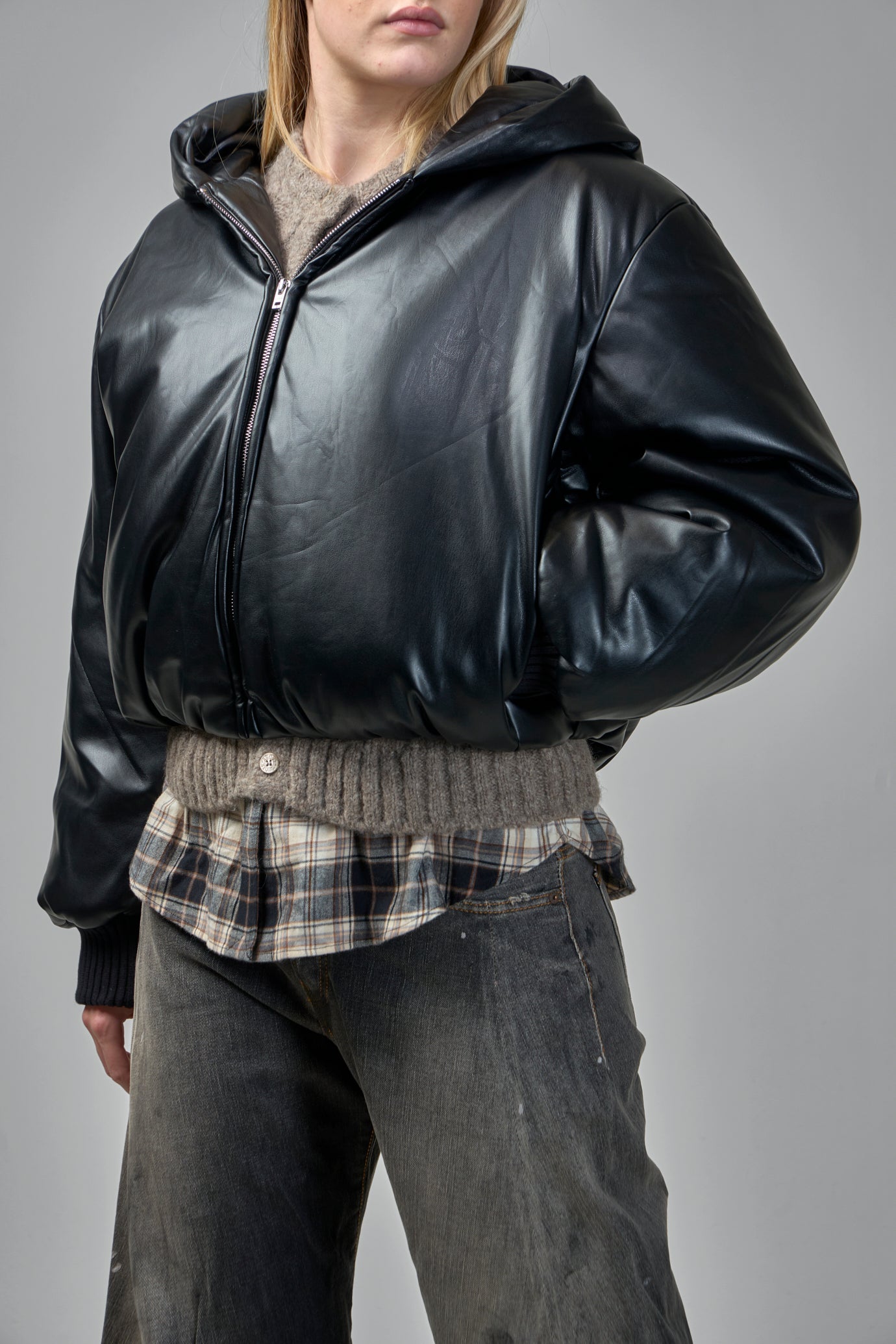 Hooded Faux Leather Jacket