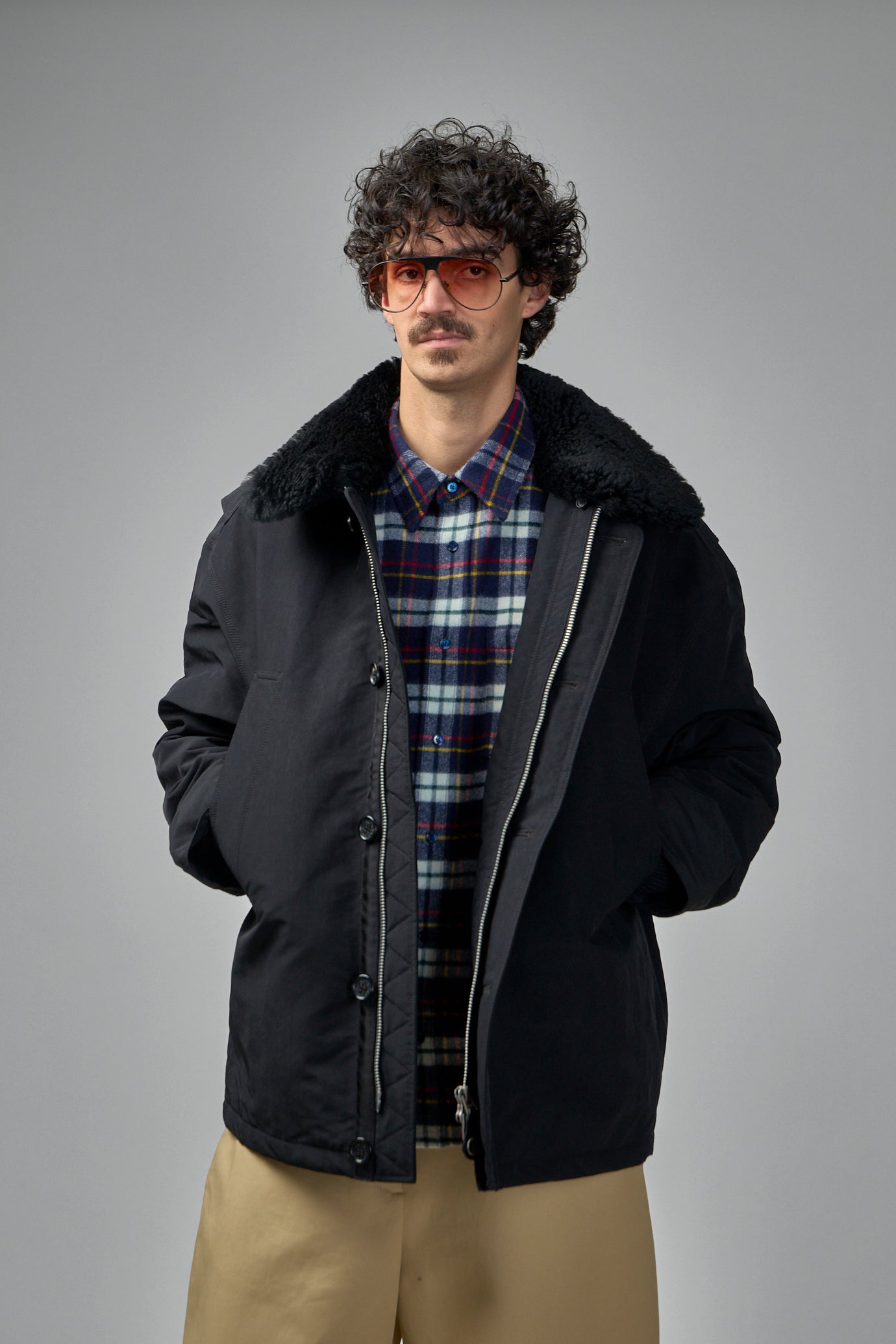 Nylon Jacket Shearling Collar