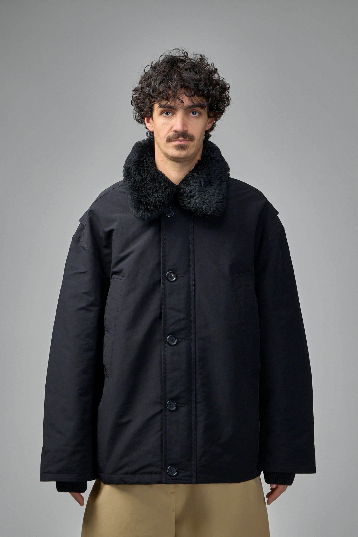 Nylon Jacket Shearling Collar