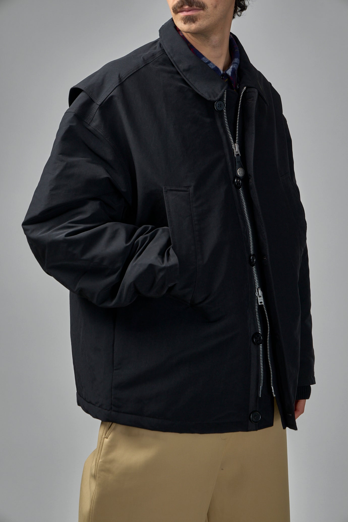 Nylon Jacket Shearling Collar