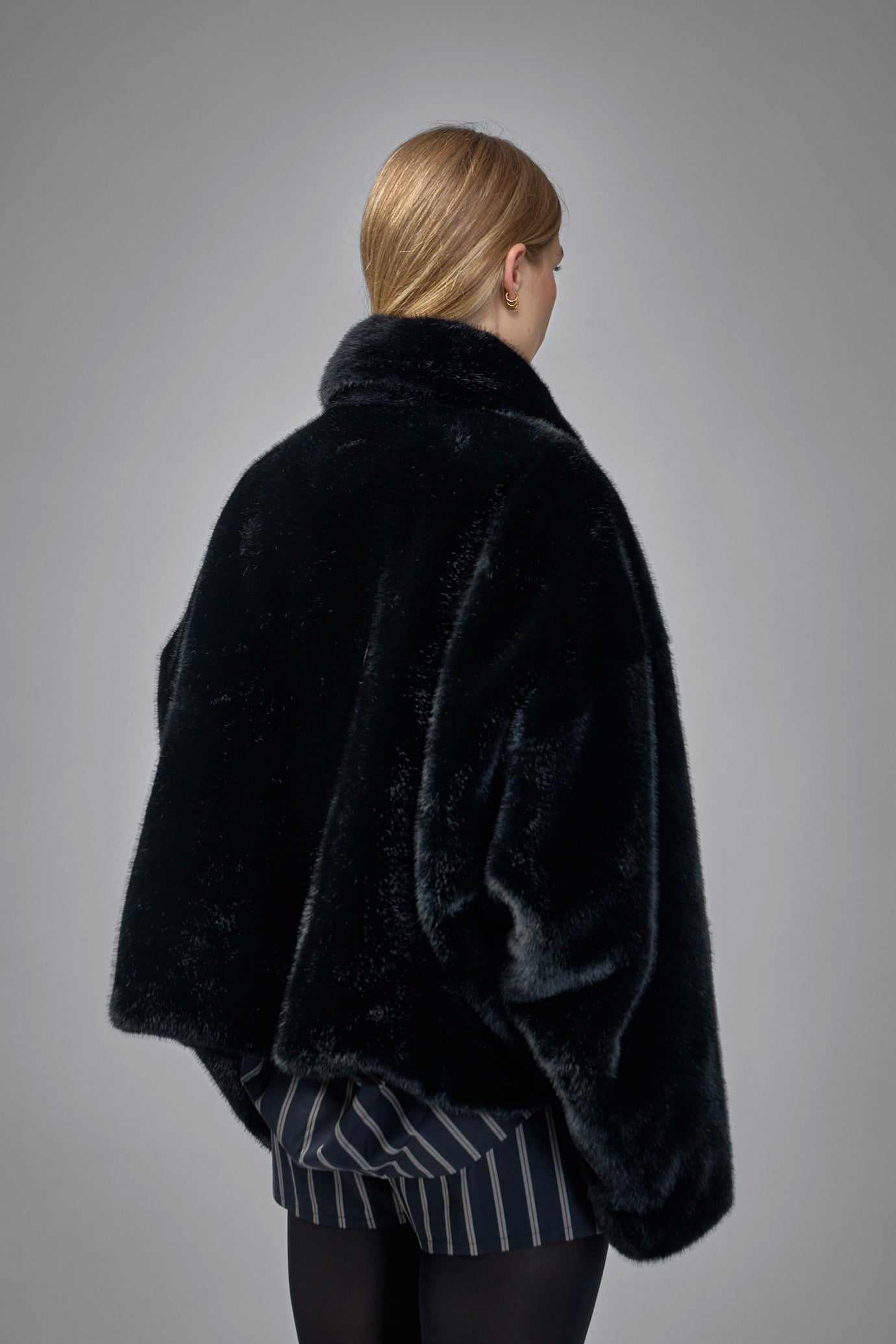 Roll Up Hem Fake Fur Coat