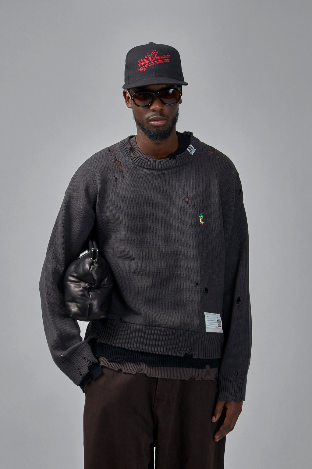 Layered Knit Pullover in Black