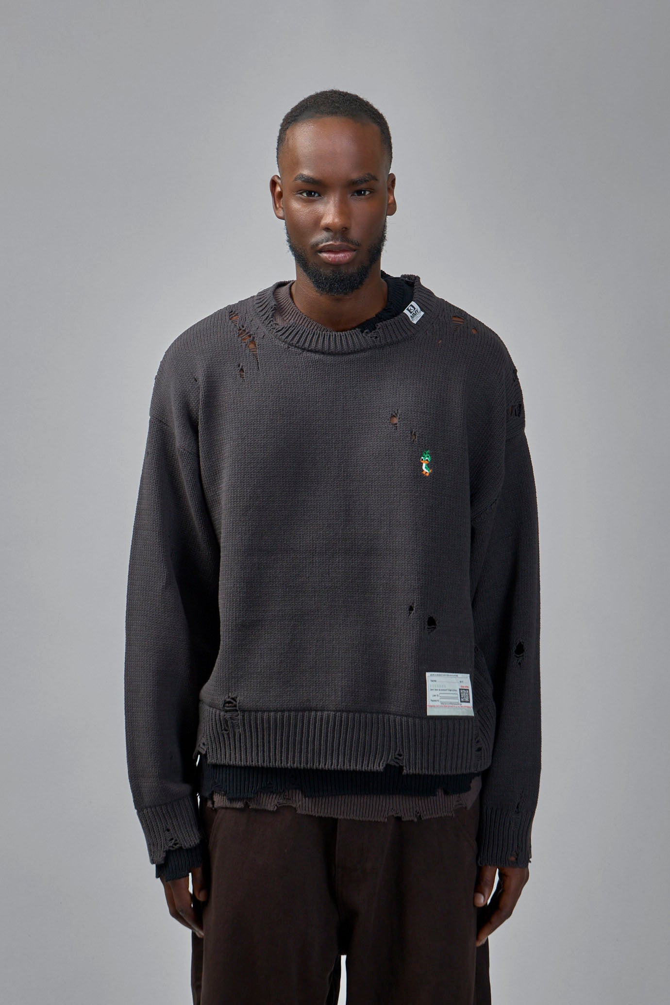 Layered Knit Pullover in Black