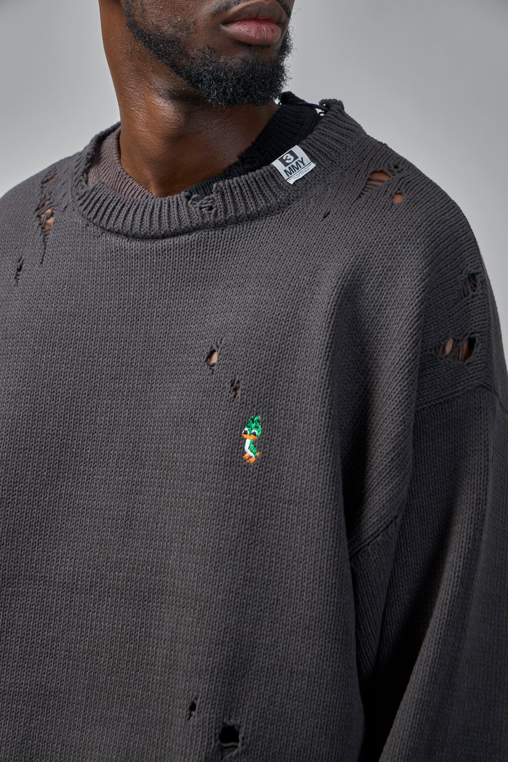 Layered Knit Pullover in Black