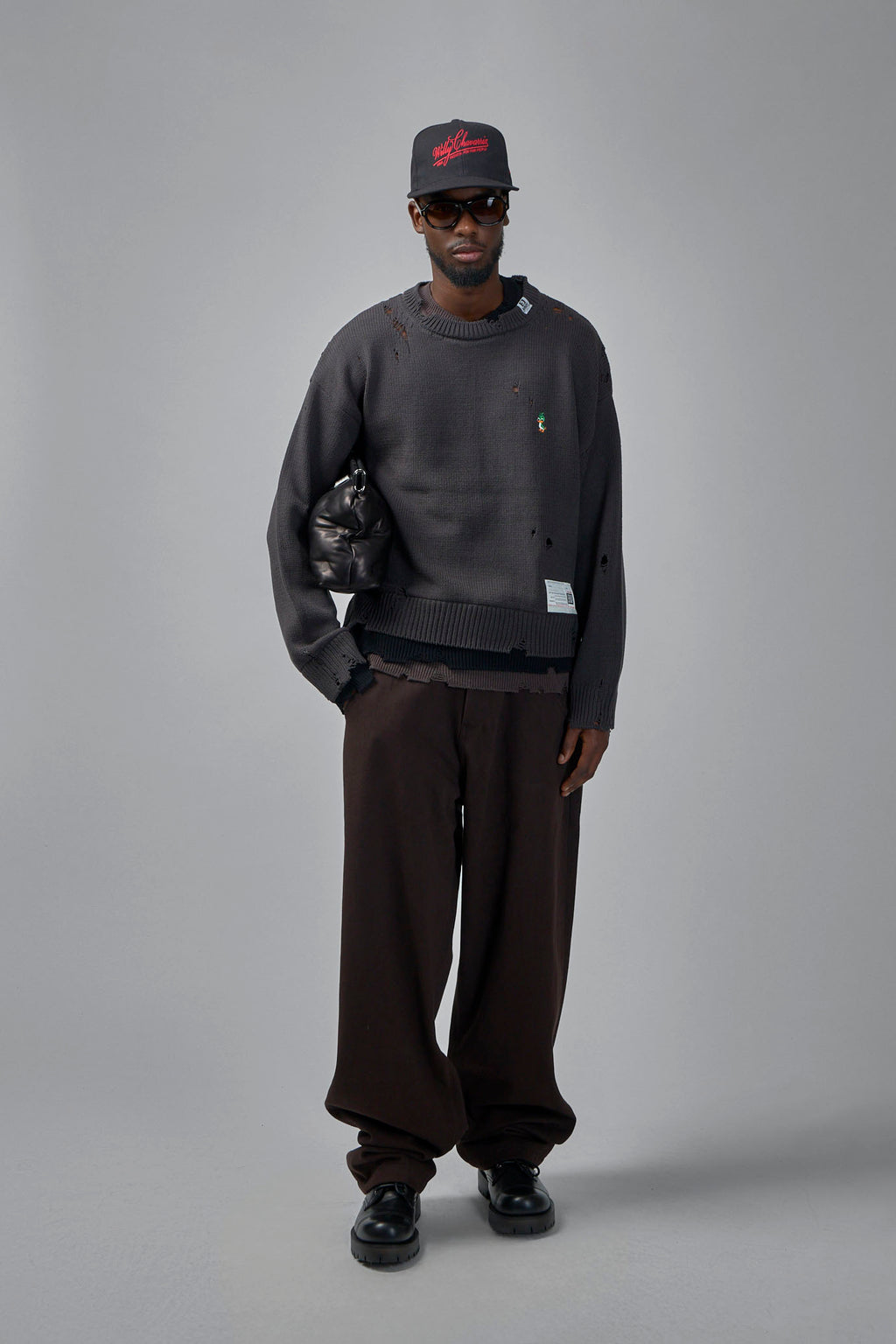 Layered Knit Pullover in Black