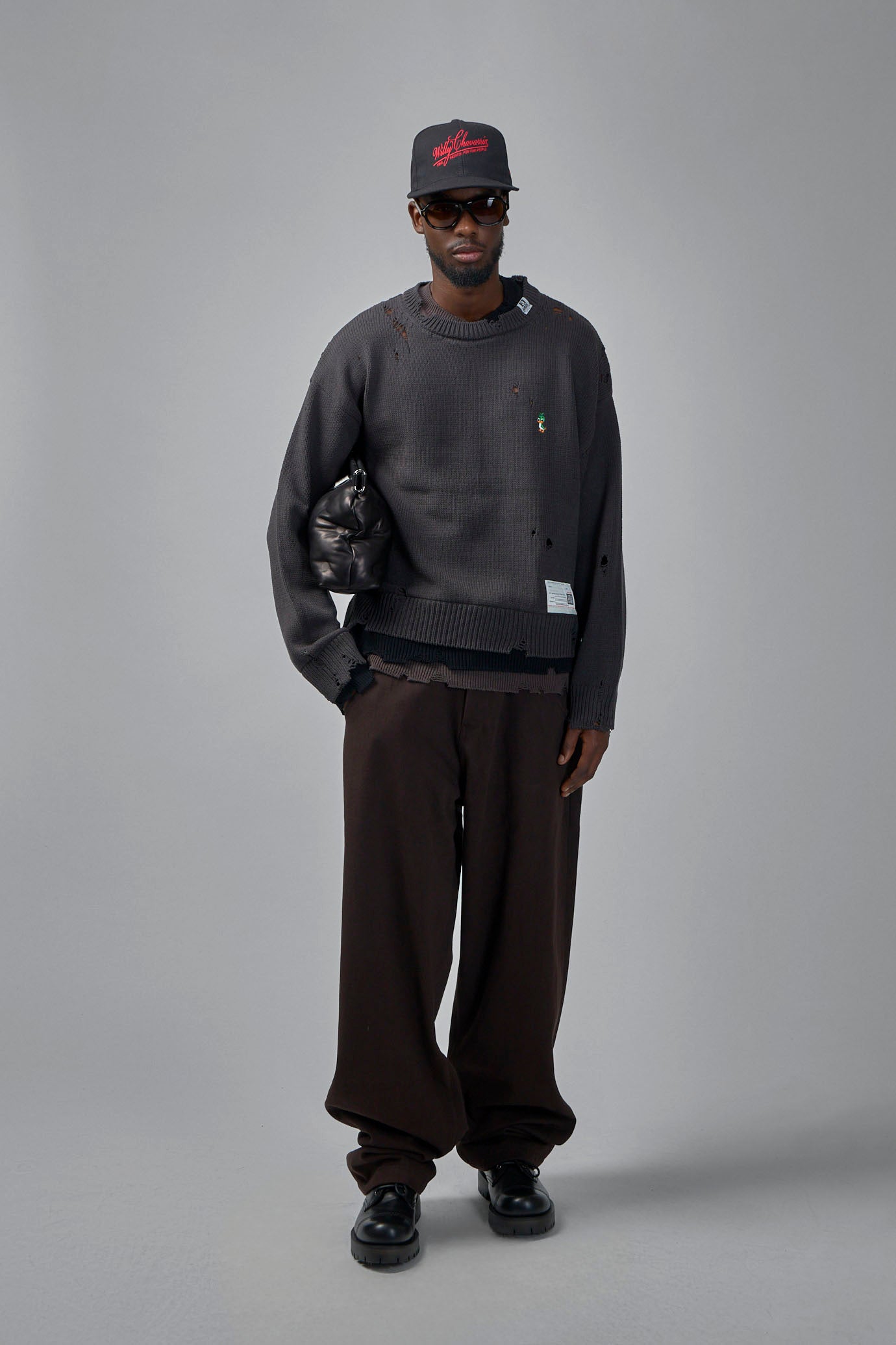 Layered Knit Pullover in Black