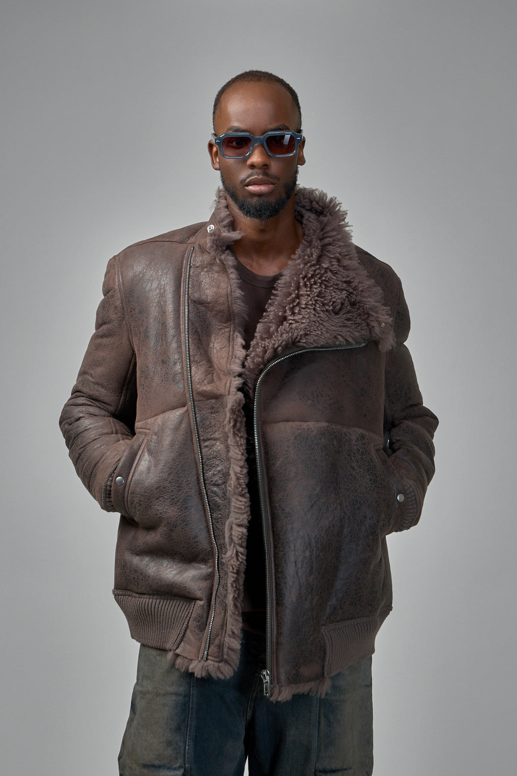 Hollywood Flight Shearling Real Fur Bomber Jacket