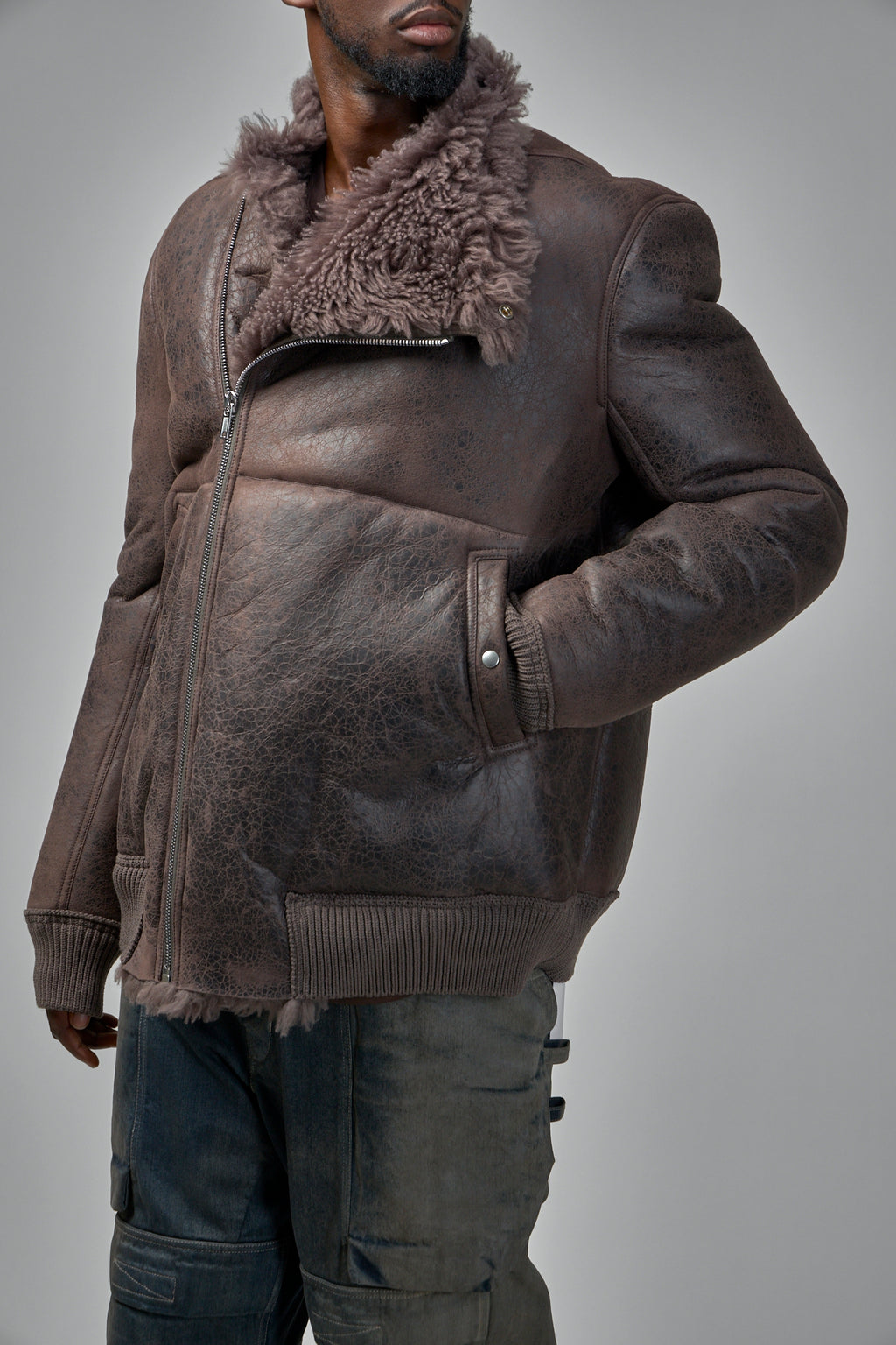 Hollywood Flight Shearling Real Fur Bomber Jacket