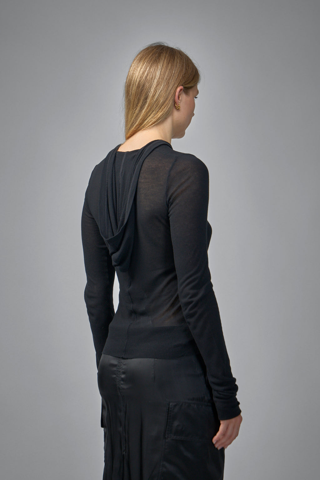 Knit T-Shirt Cropped Hooded Rib LS Tee