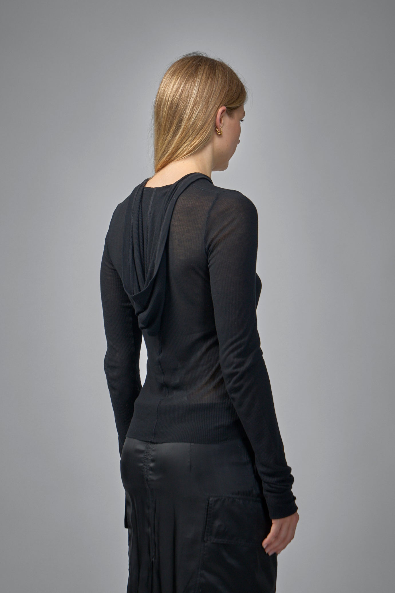 Knit T-Shirt Cropped Hooded Rib LS Tee