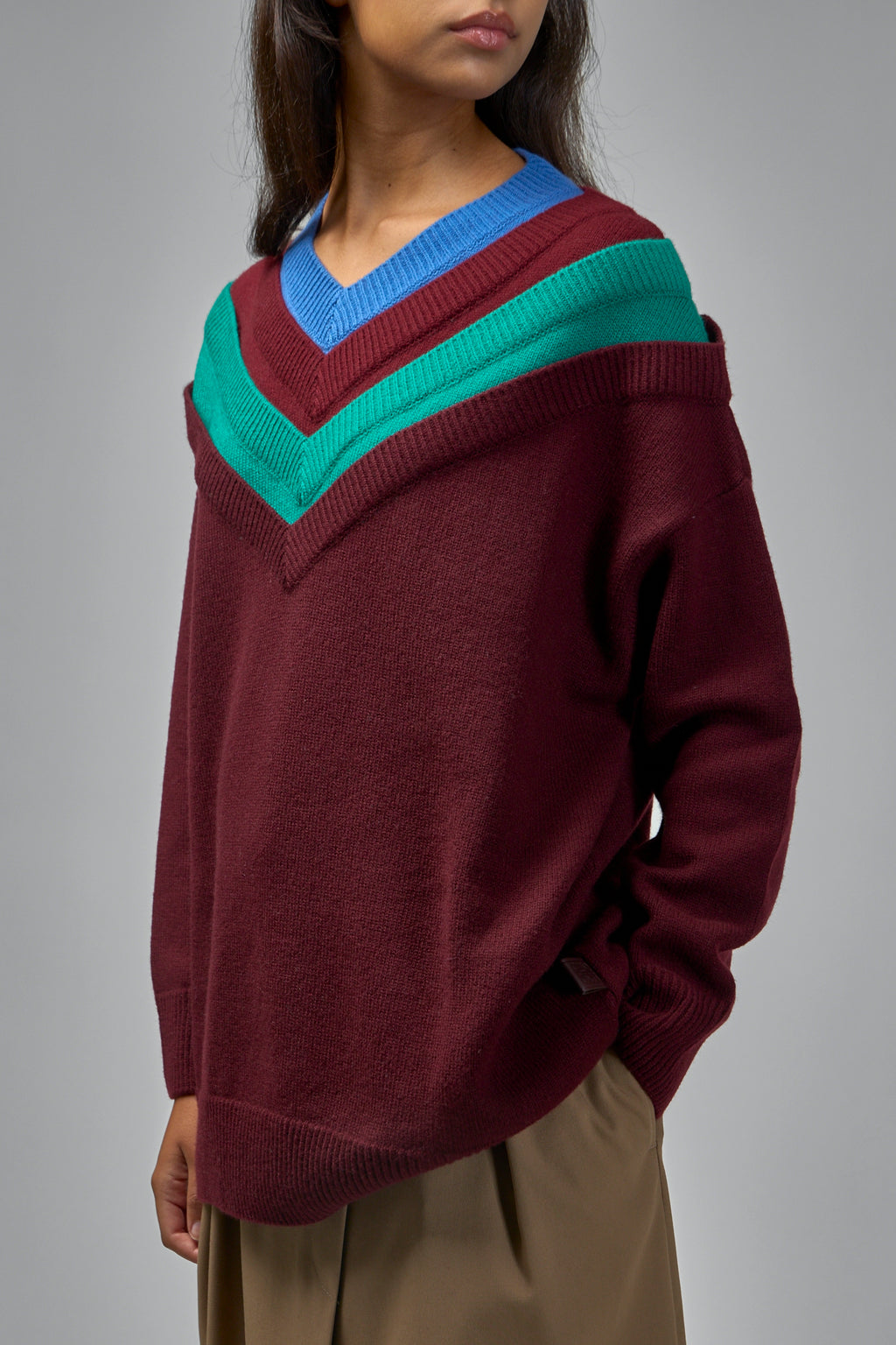 Wool Sweater With Trompe L’Oeil Design