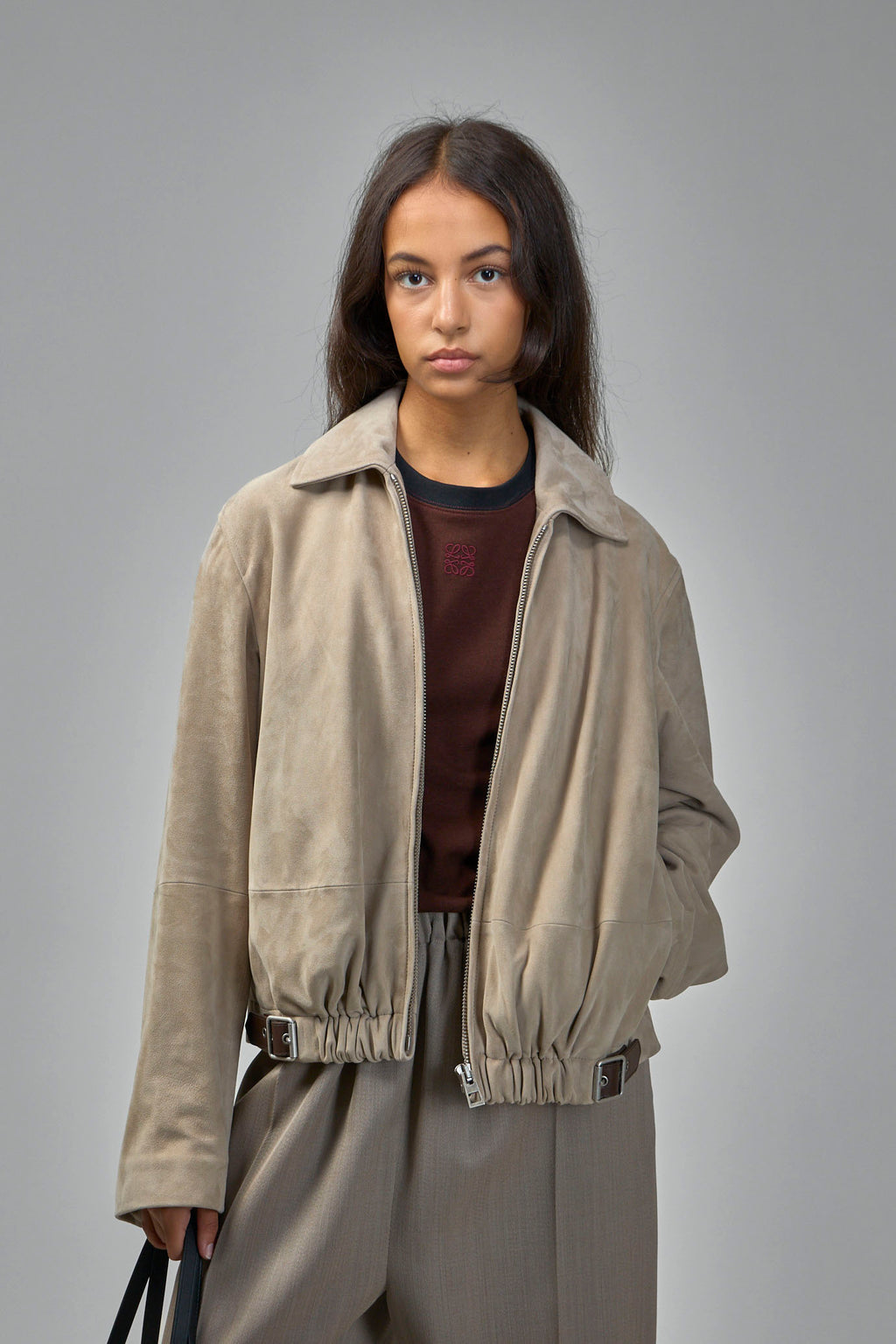 Belted Jacket in Suede Goatskin