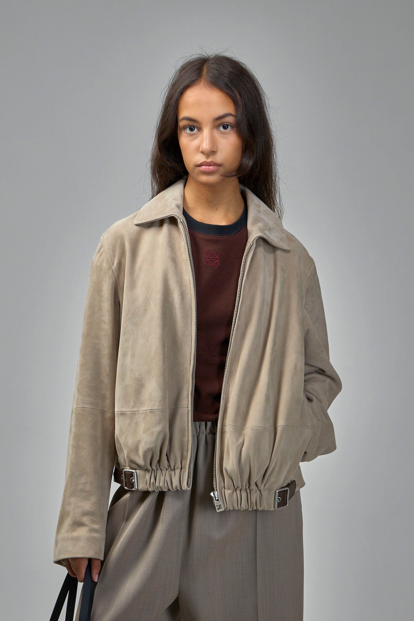Belted Jacket in Suede Goatskin