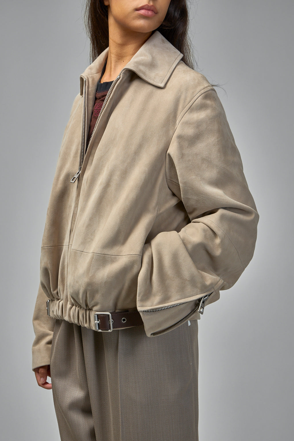 Belted Jacket in Suede Goatskin