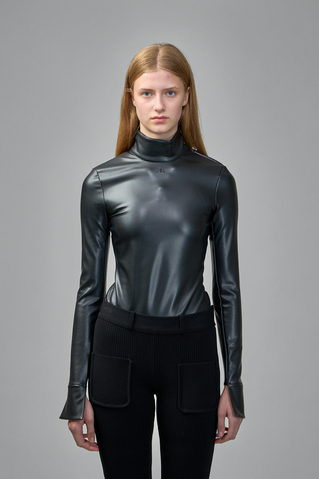 Mockneck Leather Effect Bodysuit