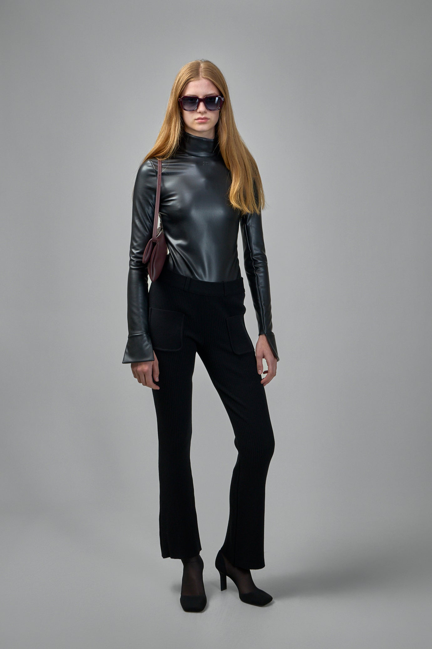 Mockneck Leather Effect Bodysuit