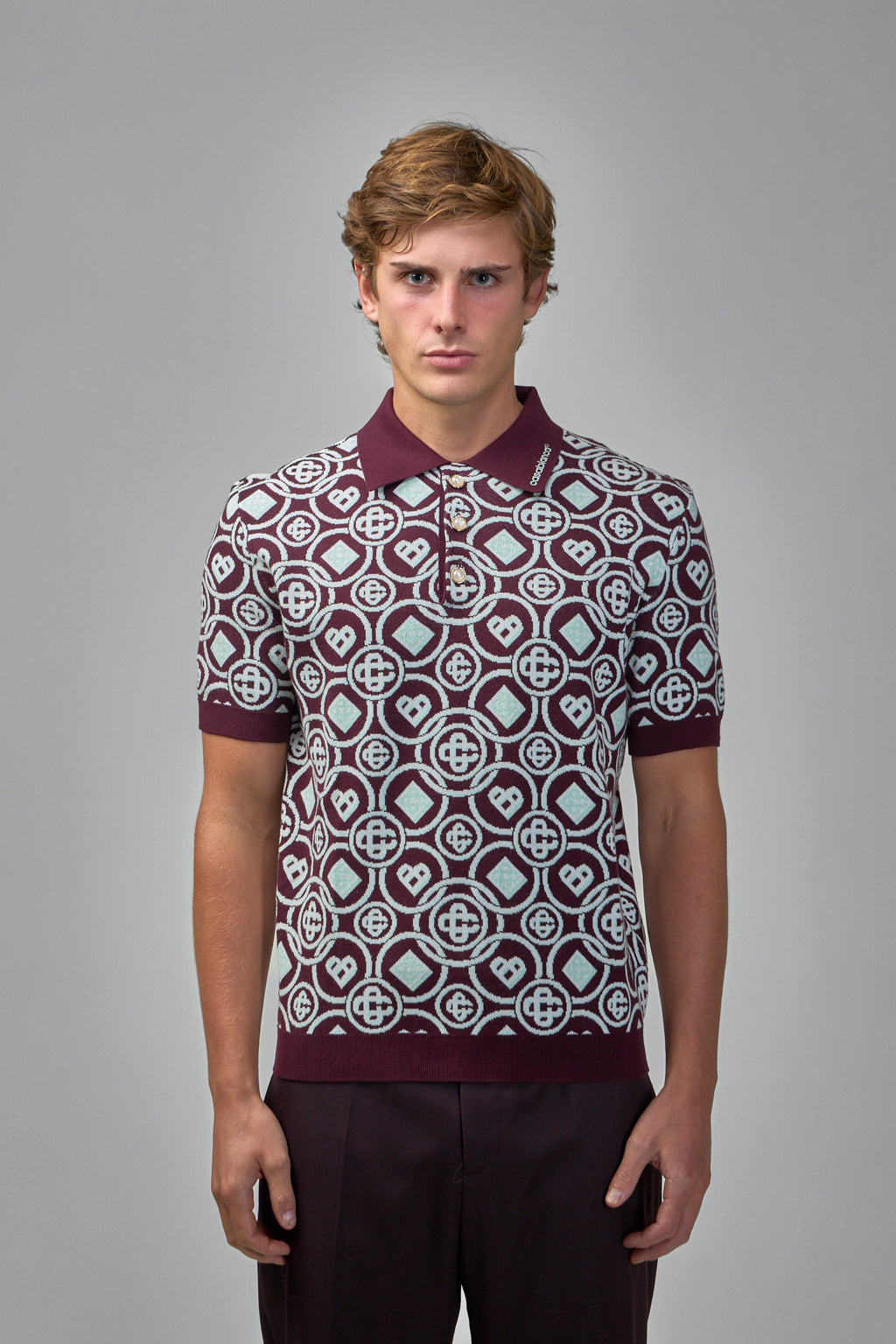 Monogram Cotton Knit Polo Shirt