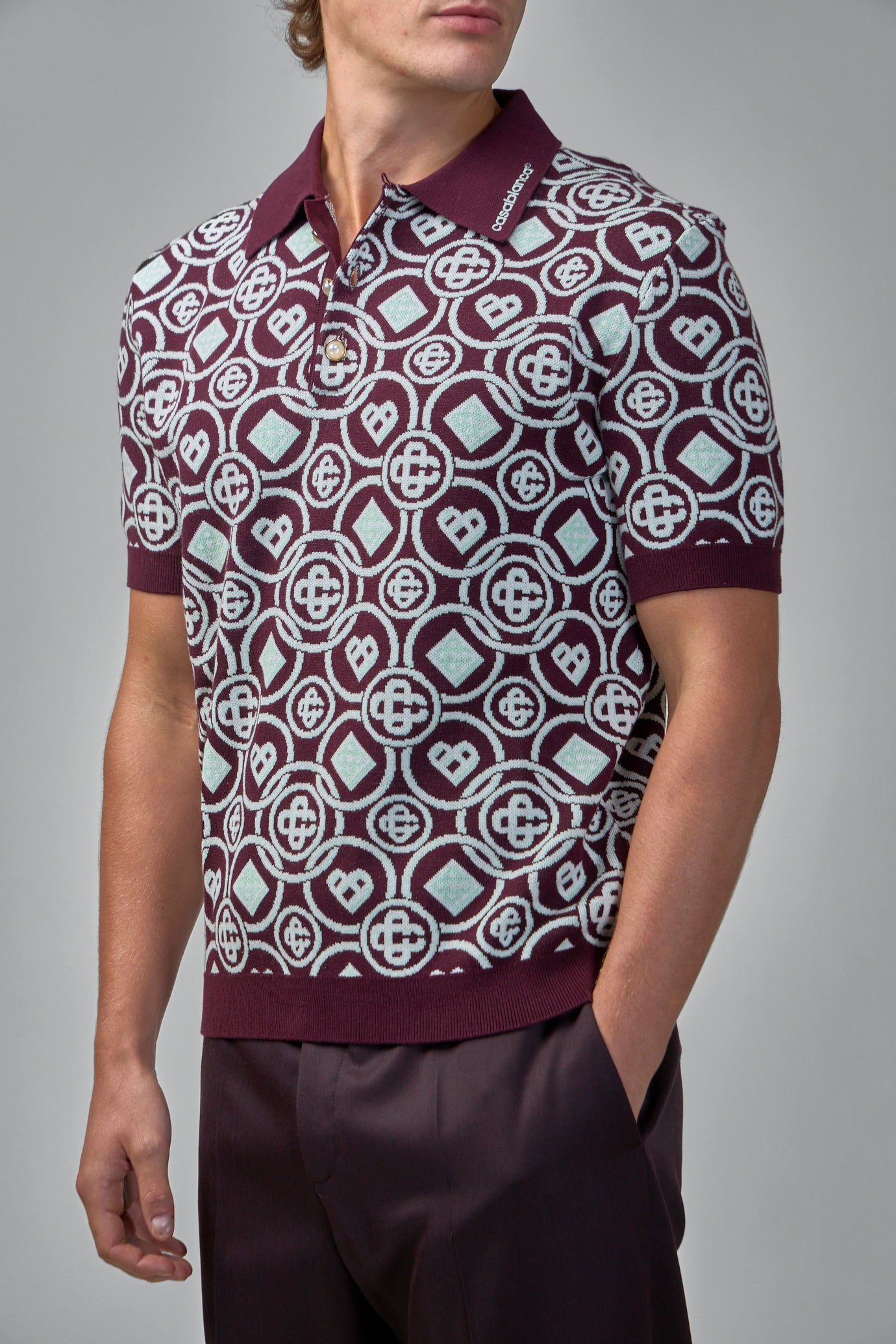 Monogram Cotton Knit Polo Shirt