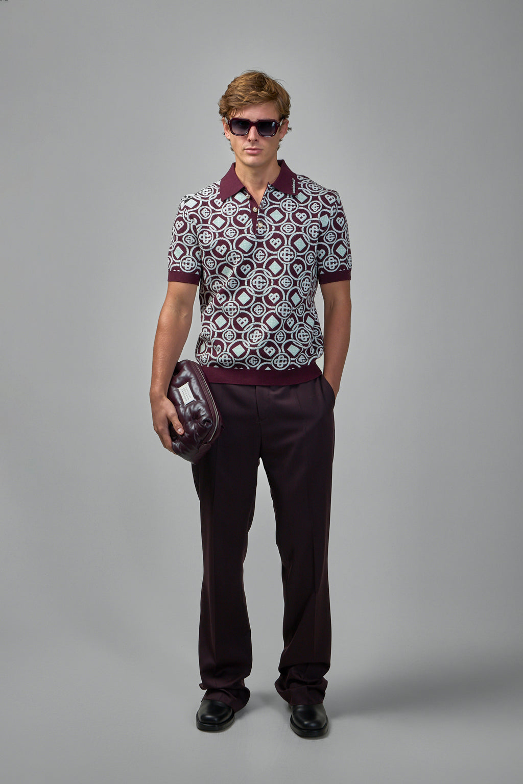 Monogram Cotton Knit Polo Shirt