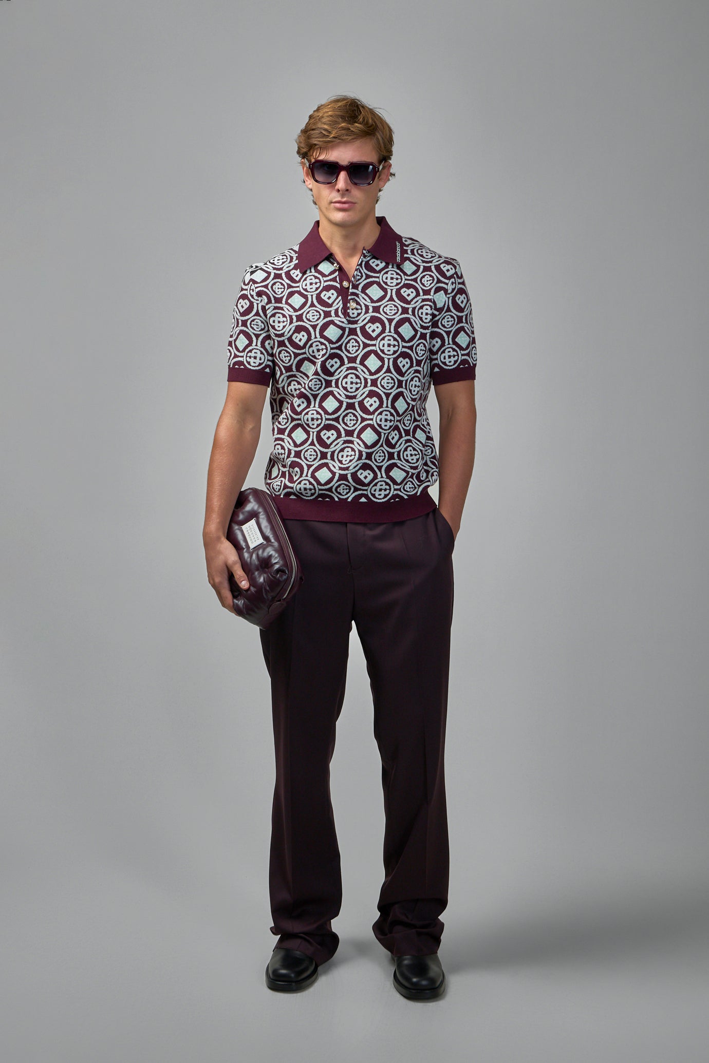 Monogram Cotton Knit Polo Shirt