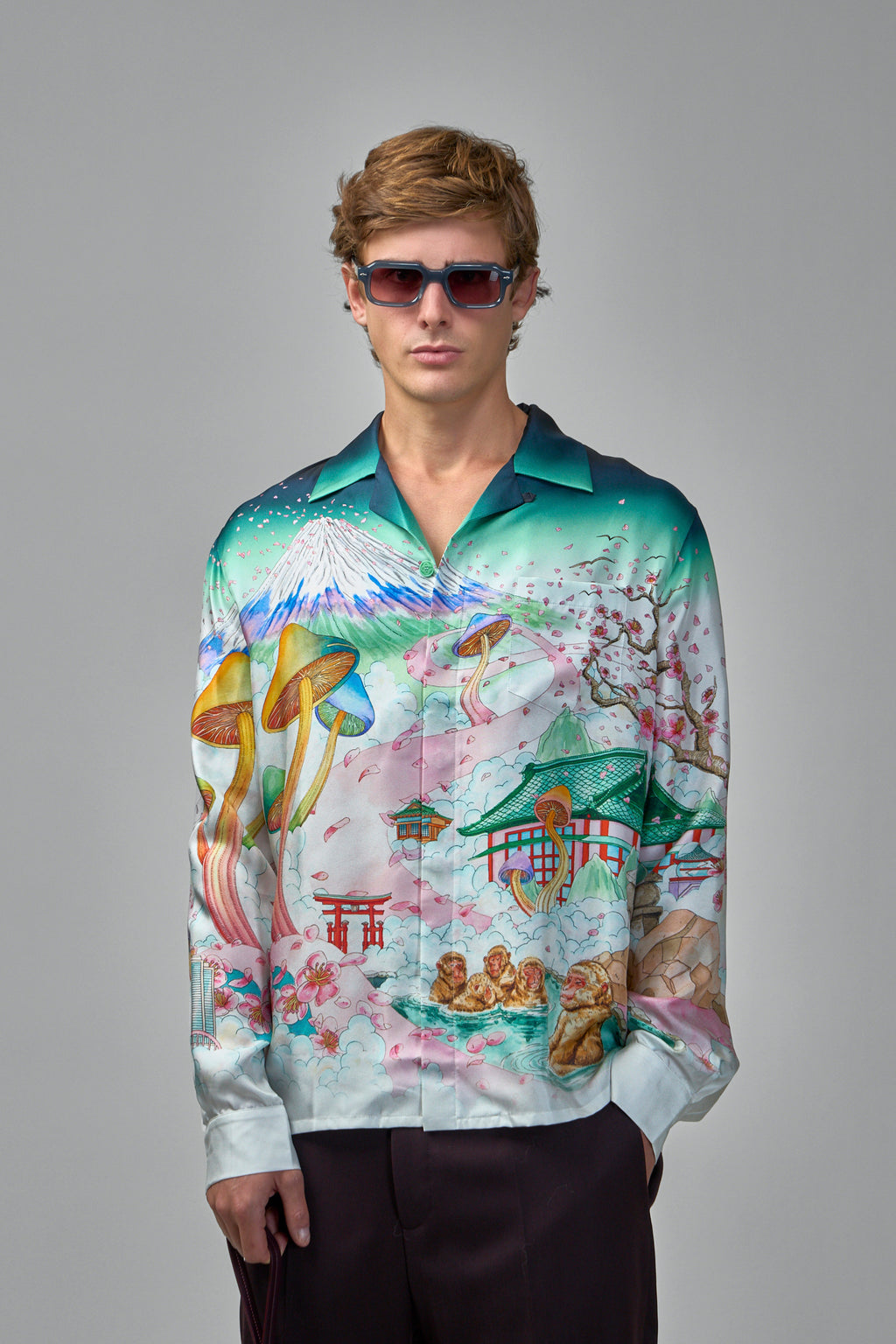 Flowers Silk Twill Cuban Collar Shirt