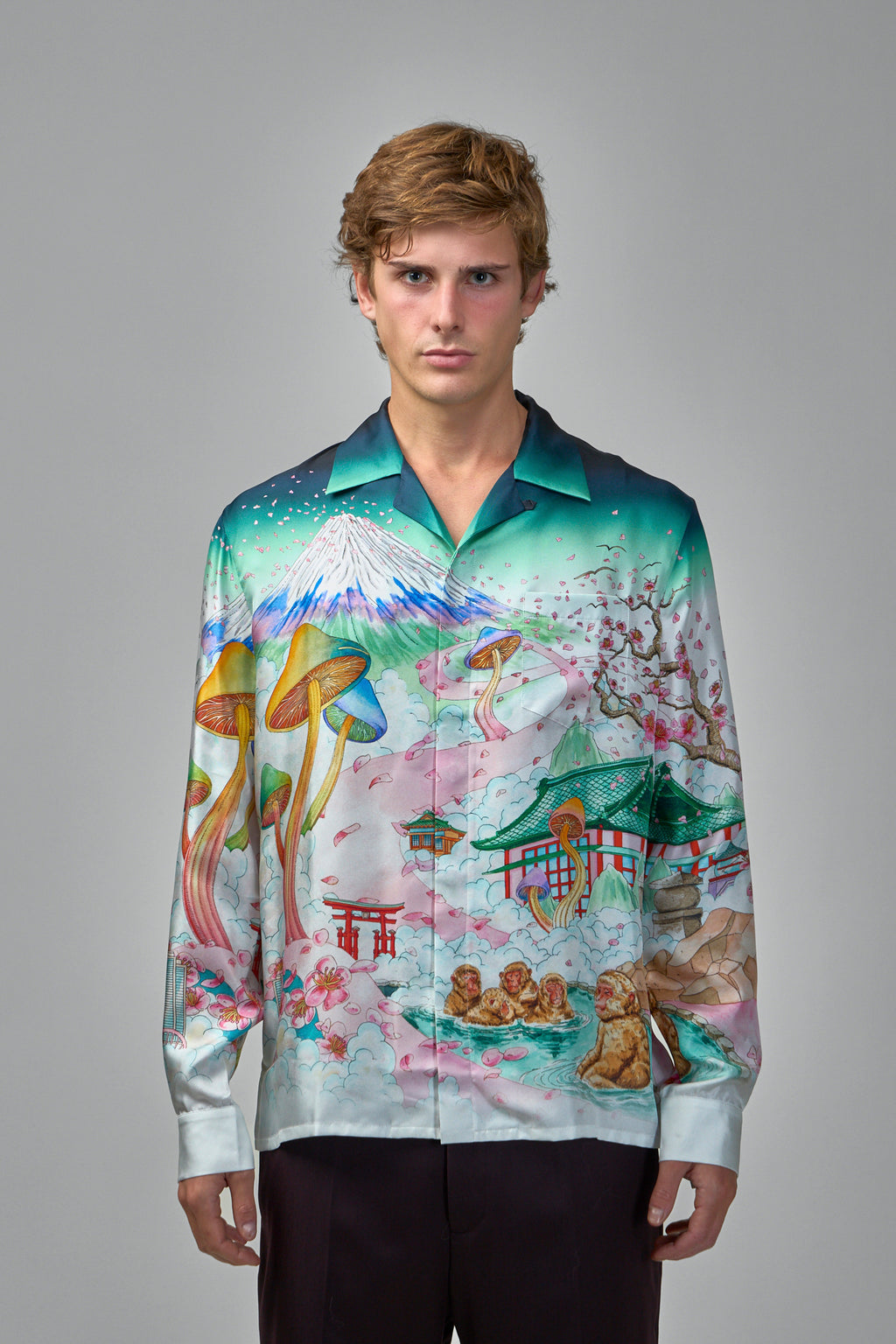 Flowers Silk Twill Cuban Collar Shirt