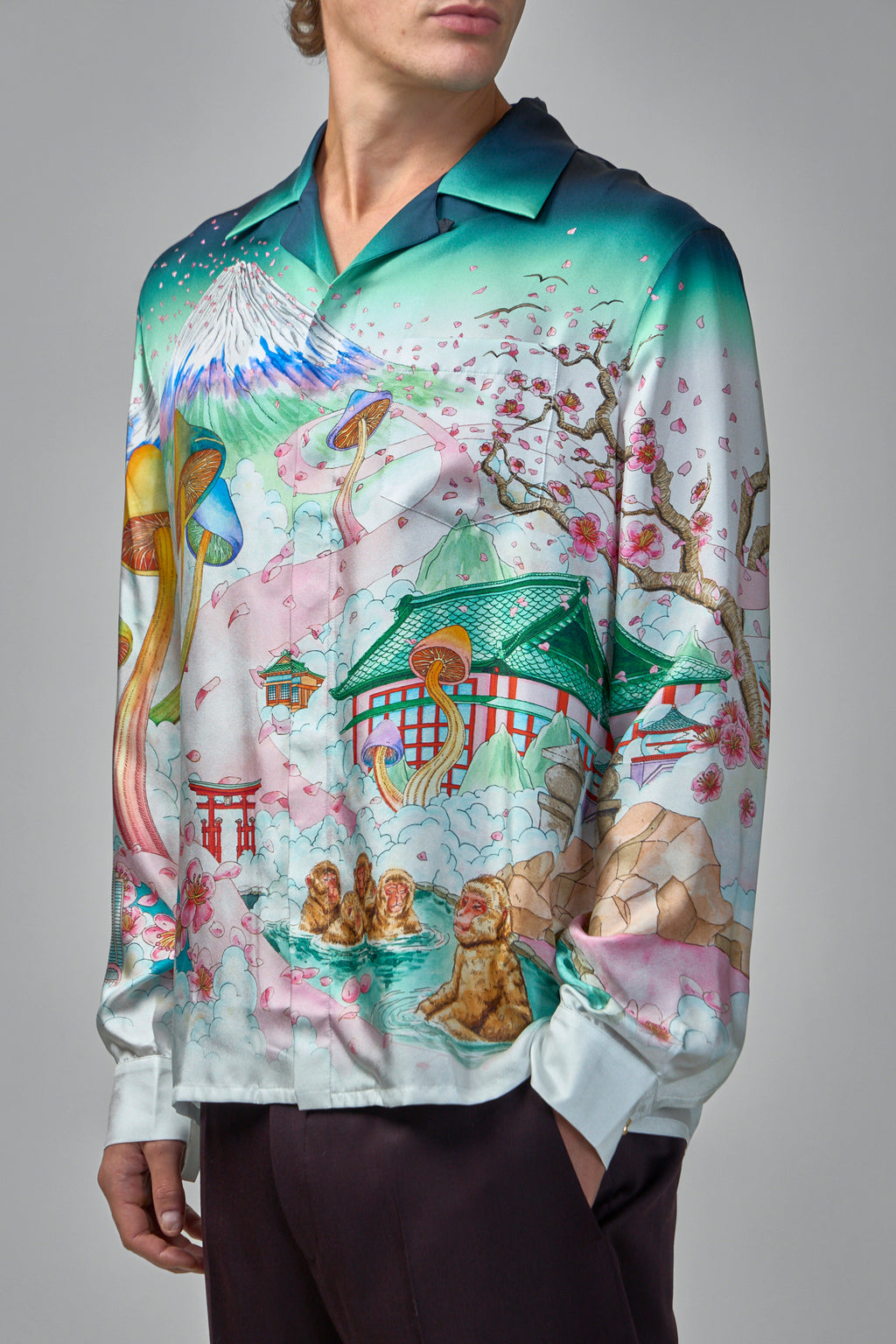 Flowers Silk Twill Cuban Collar Shirt