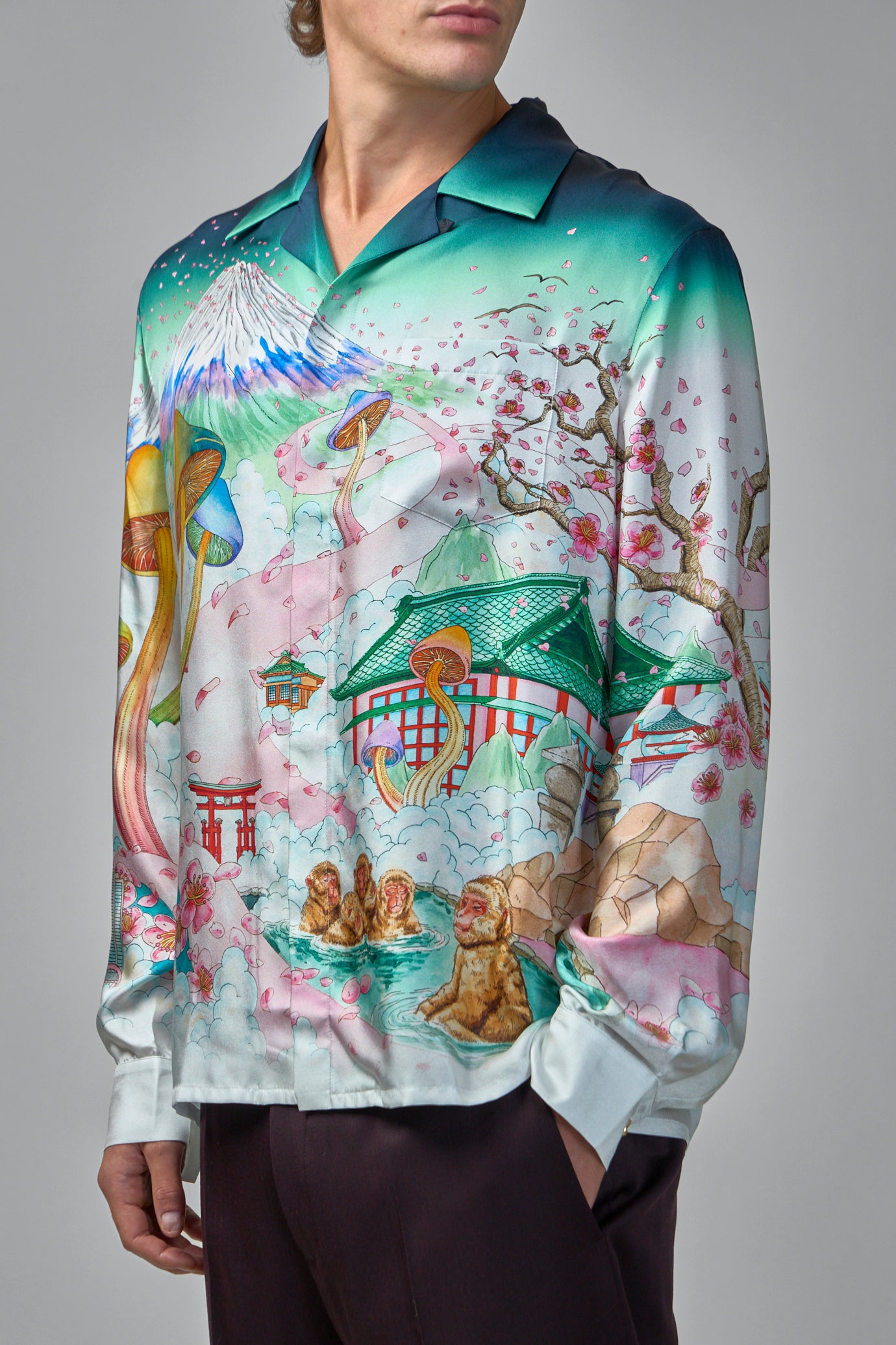 Flowers Silk Twill Cuban Collar Shirt