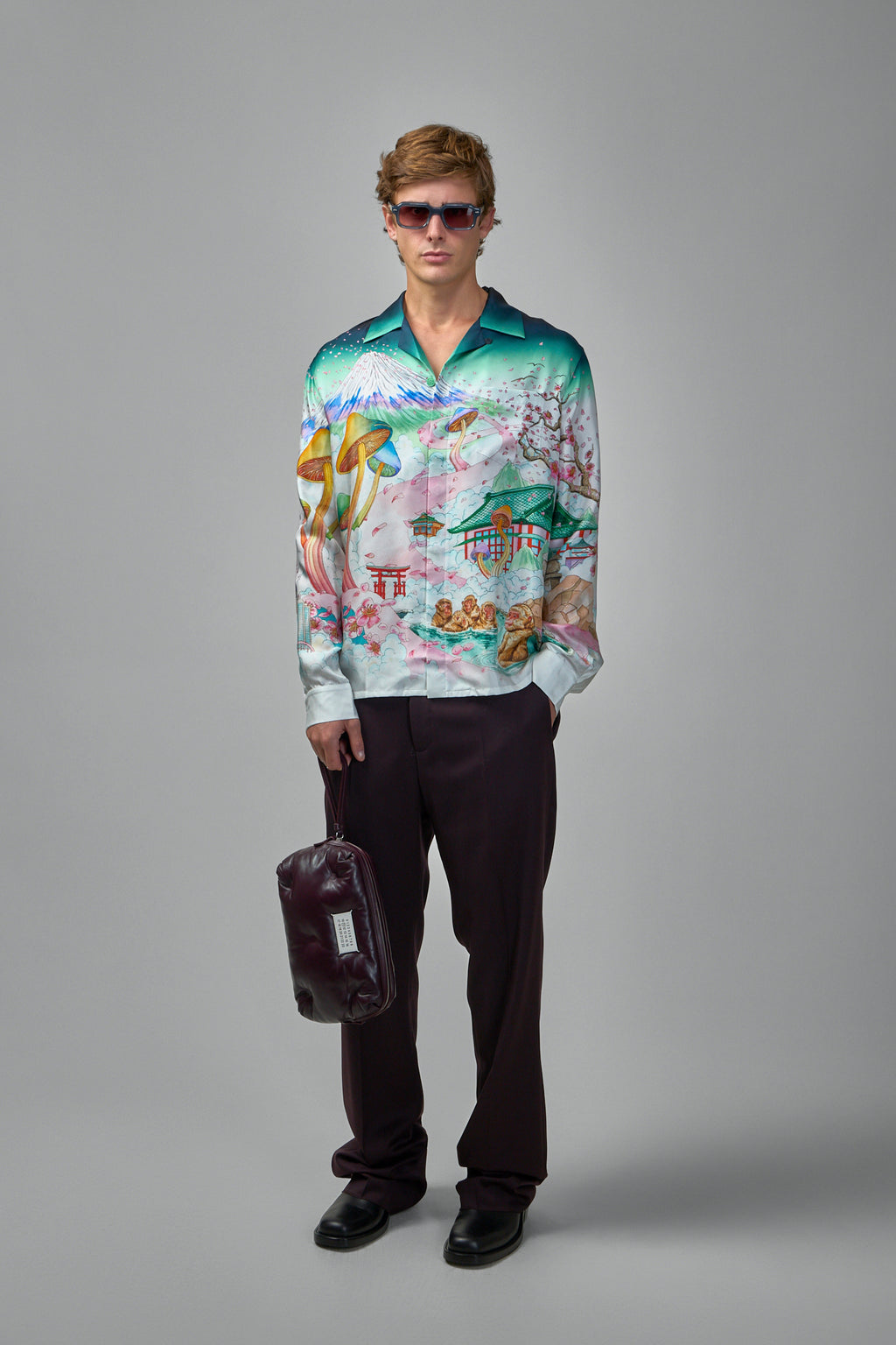 Flowers Silk Twill Cuban Collar Shirt