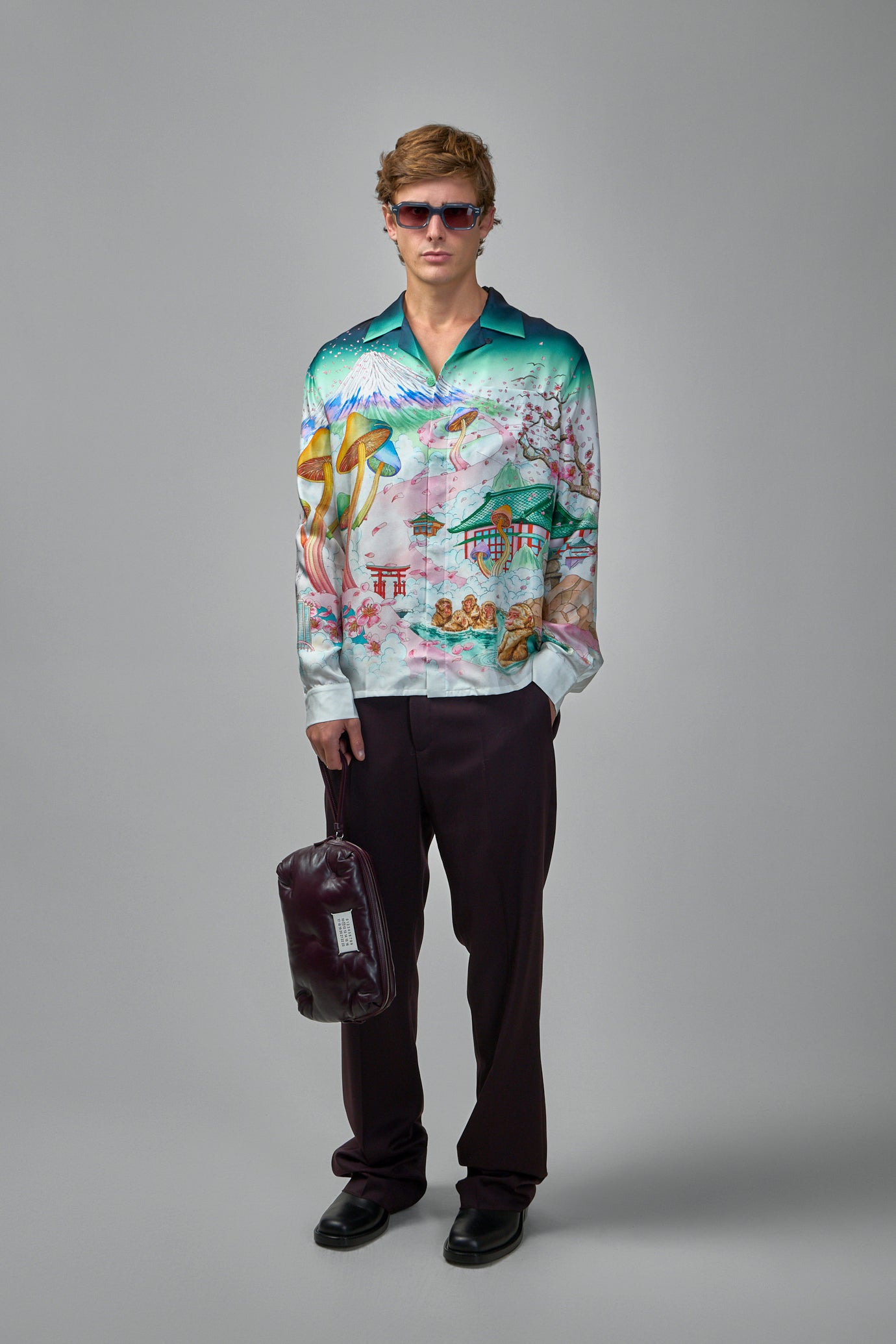 Flowers Silk Twill Cuban Collar Shirt