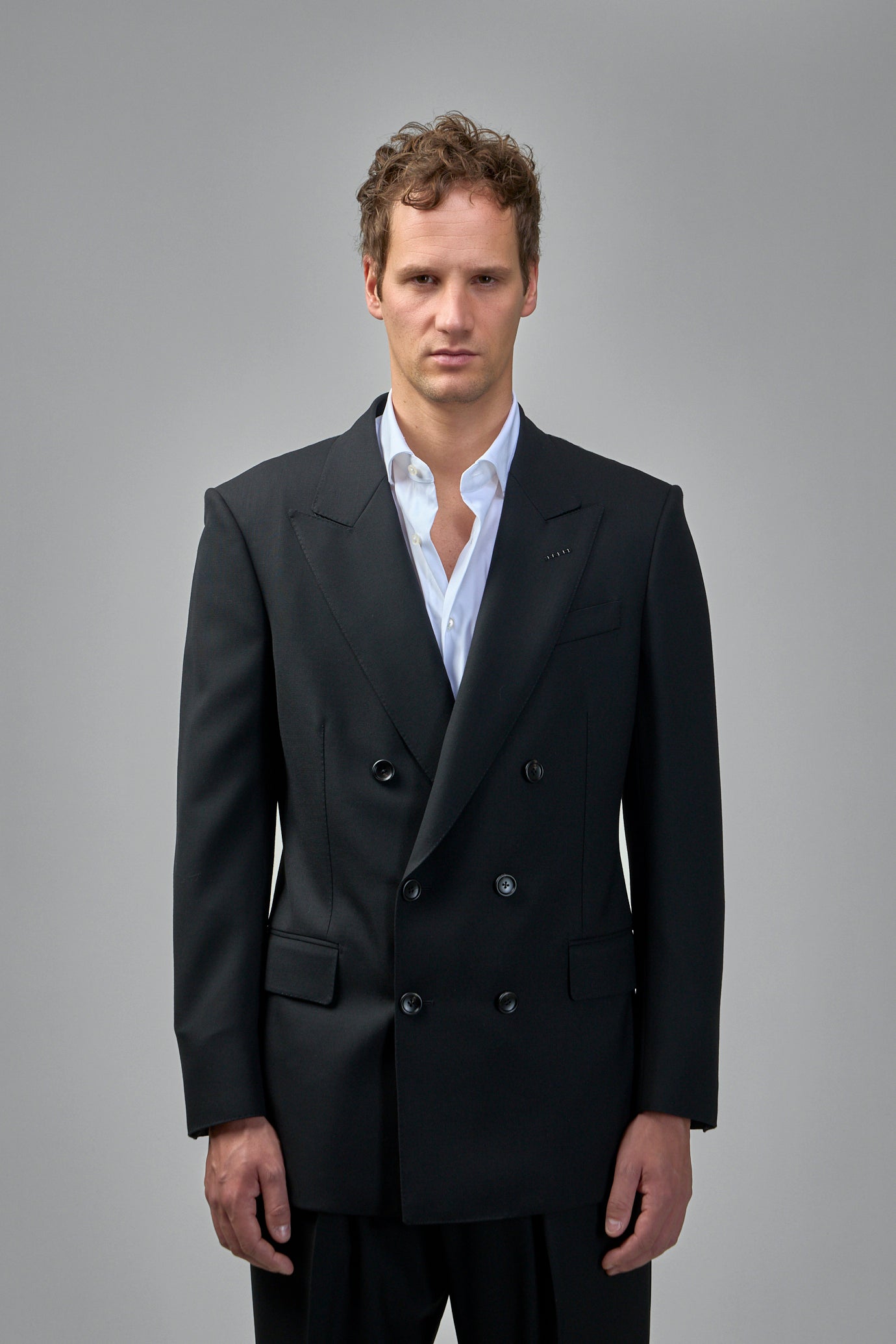 High Twist Broken Twill Double-Breasted Jacket