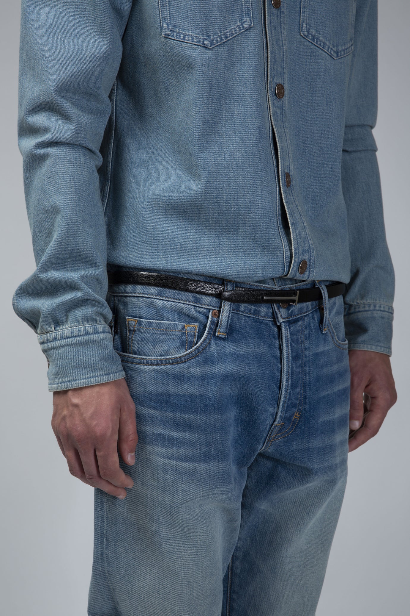 Supple Grain Leather Slim T Belt 15mm