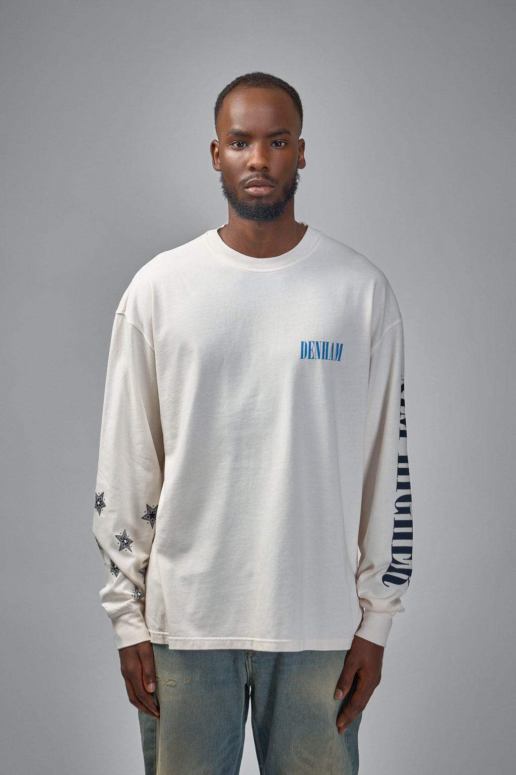 Denham Sounds Long Sleeve Tee White - Boxy Fit