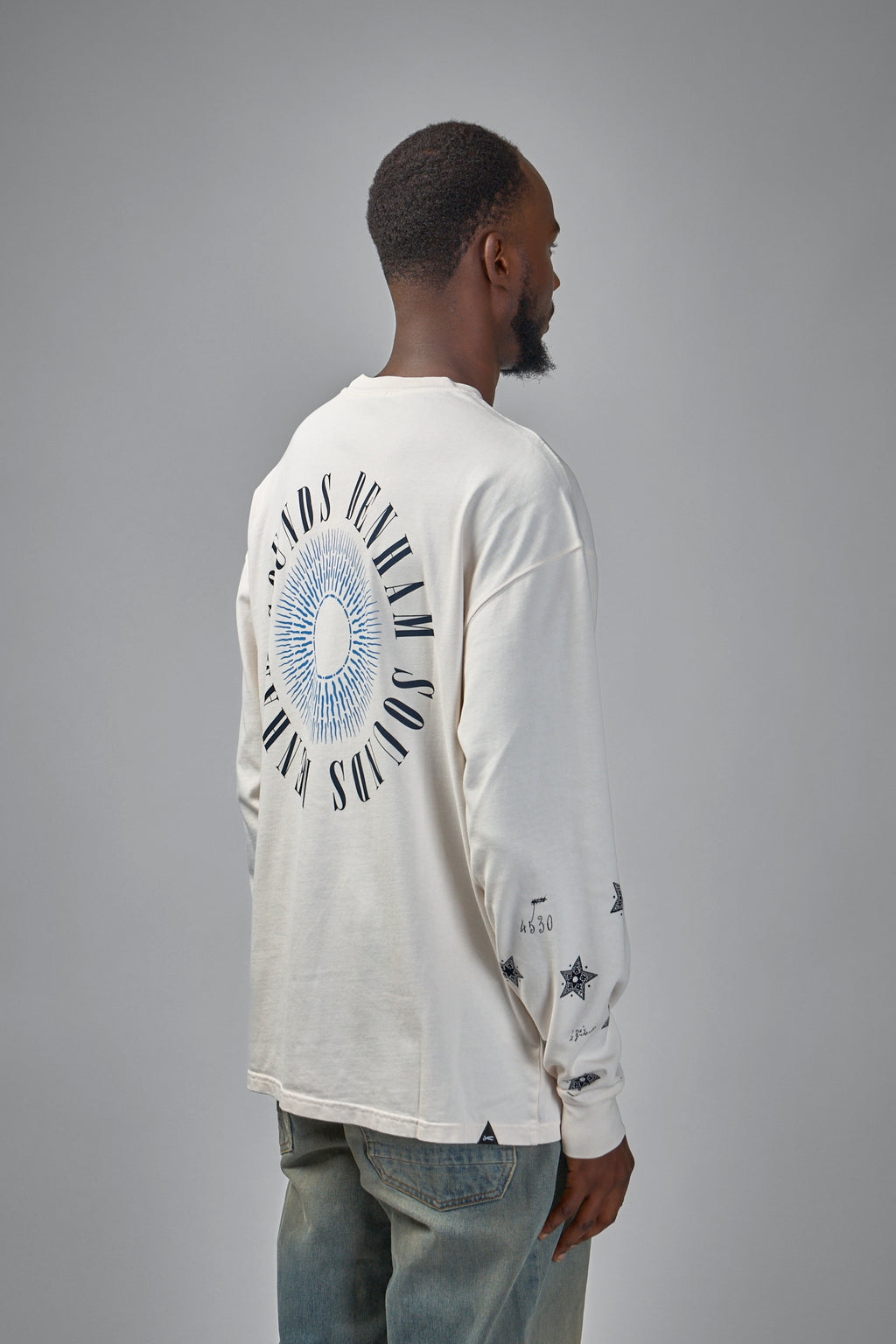 Denham Sounds Long Sleeve Tee White - Boxy Fit