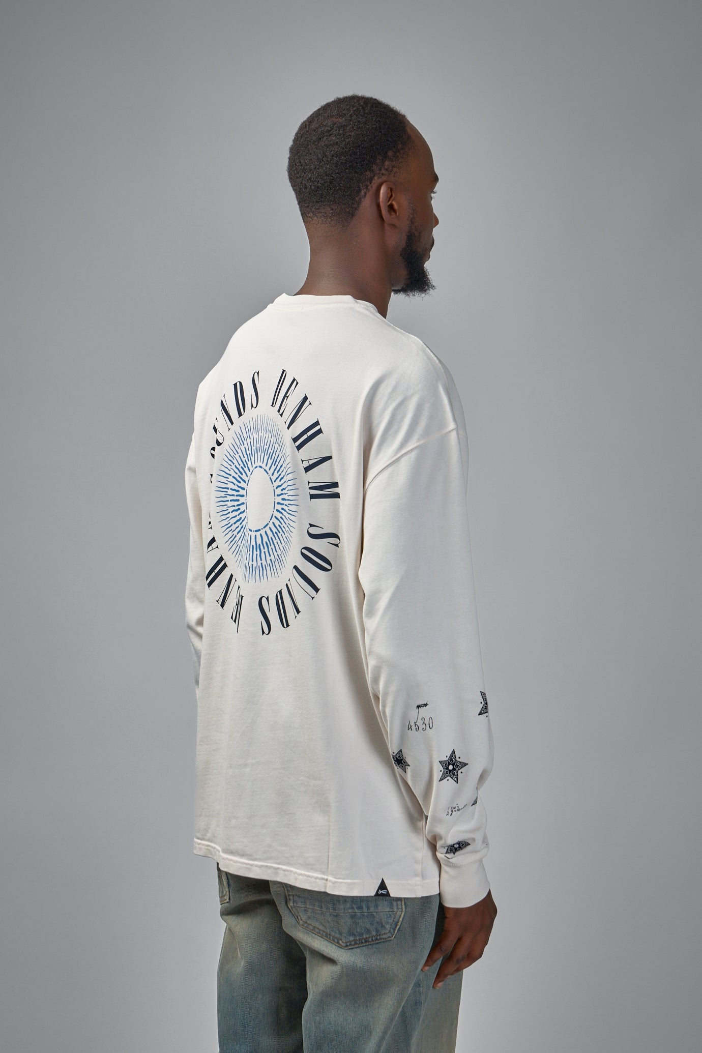 Denham Sounds Long Sleeve Tee White - Boxy Fit