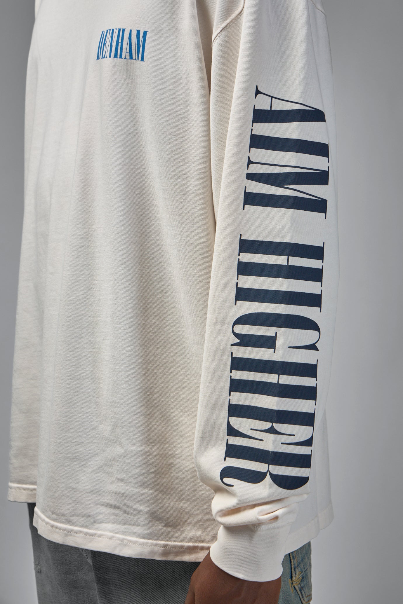 Denham Sounds Long Sleeve Tee White - Boxy Fit