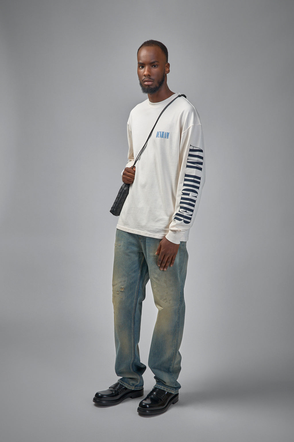 Denham Sounds Long Sleeve Tee White - Boxy Fit