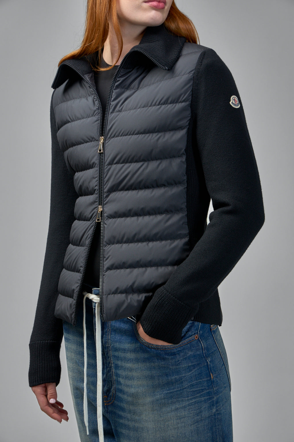 Padded Wool Zip-Up Cardigan