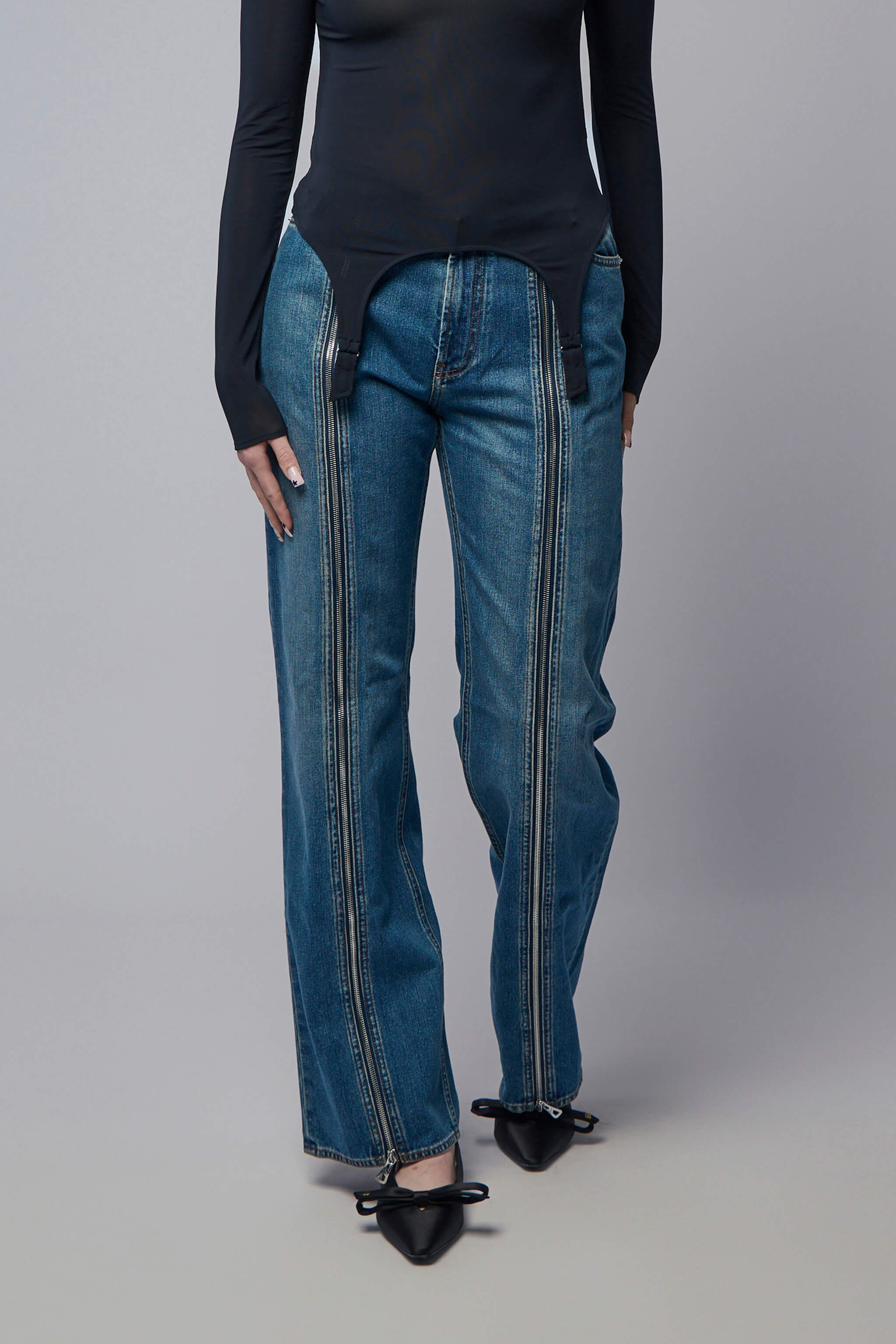 Front Zipped Denim Trouser